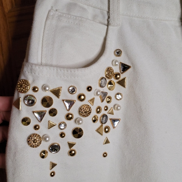 Vintage Monique Jeans White Emblished Size 9/10 - Picture 4 of 10